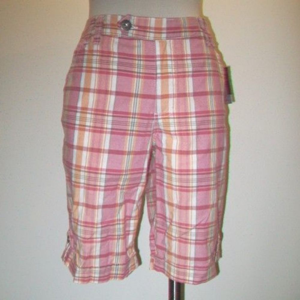 Preppy Vintage Style Pink Plaid Bermuda Shorts
